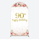 Lofaris Pink Glitter Floral Gold 90th Birthday Arch Backdrop